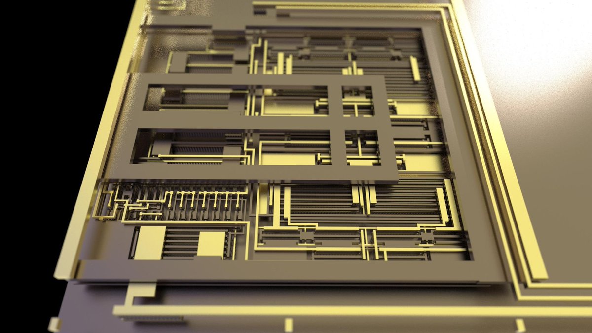 mmm, gold 555! Design by Vincent Fusco and render by @maxiborga 'I can't tell you how excited I am about the fact that I can tape out some analog circuits for less than $1k now.' #TinyTapeout 6 closes in 9 days!