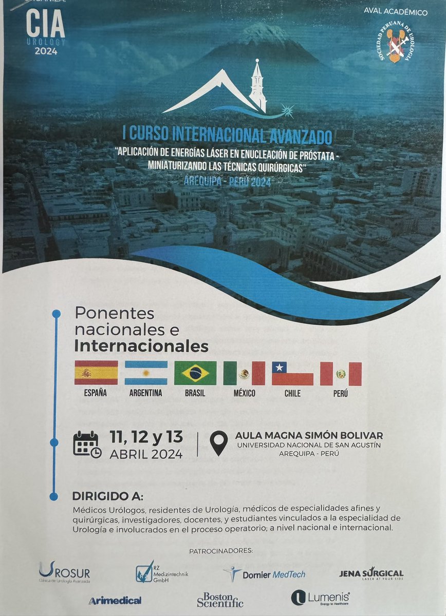 Thrilled to be in #Peru for the 1st International Advanced Course in #laser application for #BPH treatment. I will perform 2 live #prostatic #enucleations with the laser @SurgicalJena and share our experience with more than 4000 enucleations. It is an honour to share experiences.