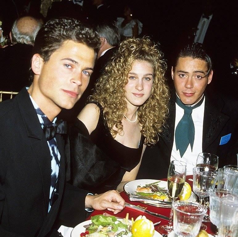 Sarah Jessica Parker, Rob Lowe, and Robert Downey Jr. at the Governors Ball, 1988.