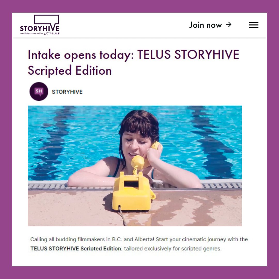 Calling all budding filmmakers in BC and Alberta! Yesterday we opened our application portal to the TELUS STORYHIVE Scripted Edition.

Find out more about eligibility, project requirements and more on the STORYHIVE blog now!

storyhive.com/blog/intake-op…