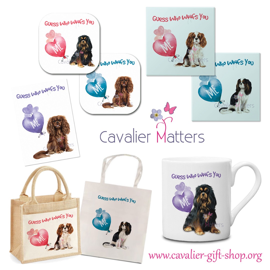 The lovely new 'Guess who Woofs you' range, EXCLUSIVELY from cavalier-gift-shop.org Available on coasters, greeting cards, bags and mugs; perfect for any occasion! #CKCS #PetGifts #Cavalier