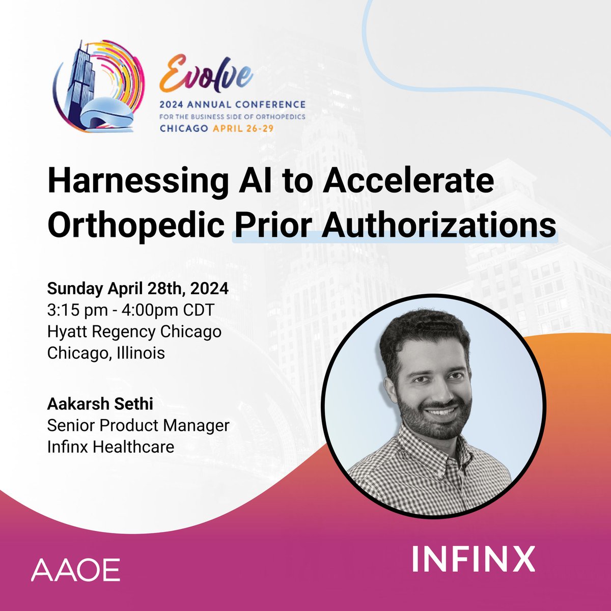 If you’re going to the AAOE Conference, join Aakarsh Seth, our Senior Product Manager for “Harnessing AI to Accelerate Orthopedic Prior Authorizations.” hubs.li/Q02sqZVb0 #AAOEConference2024 #AAOE #OrthopedicRCM #OrthopedicPriorAuthorization #RCMAutomation