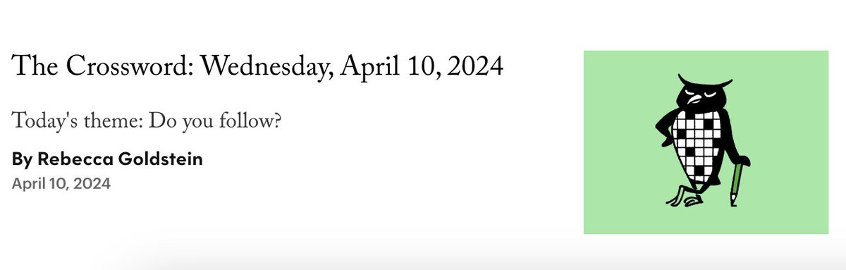 Always a joy to be at @NewYorker If you prefer paper solving, this puzzle will run in the April 22 & 29 issue ✏️ newyorker.com/puzzles-and-ga…