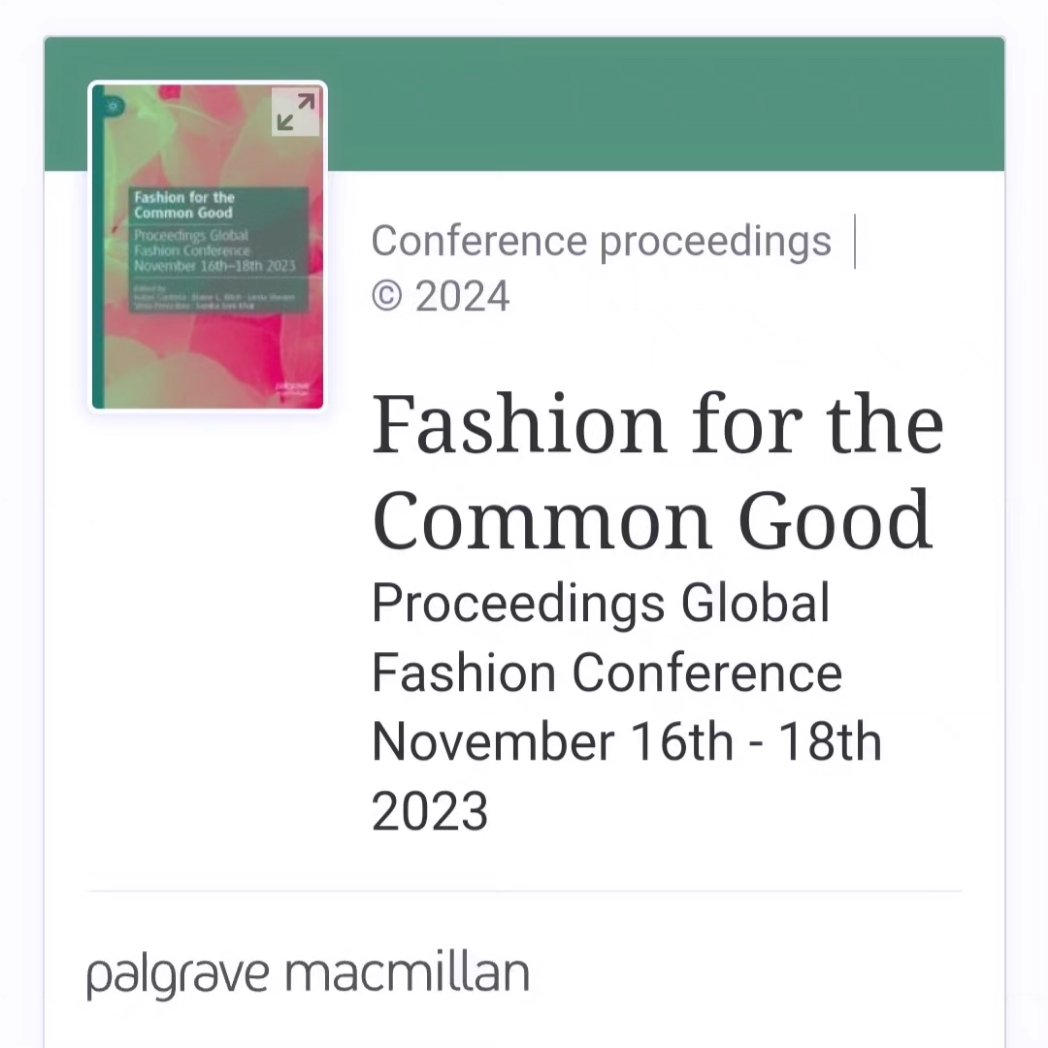 💚👗🎓 Global Fashion Conference 2023 Proceedings 'Fashion Academia x Fashion Activism: Co-creating a ‘Data for Sustainable Fashion’ Course' cowritten with 💚 Michelle Gabriel @gcnyc_news @LivSimpliciano @Fash_Rev & Kathleen Grevers @Fash_RevUSA 💚 link.springer.com/chapter/10.100…