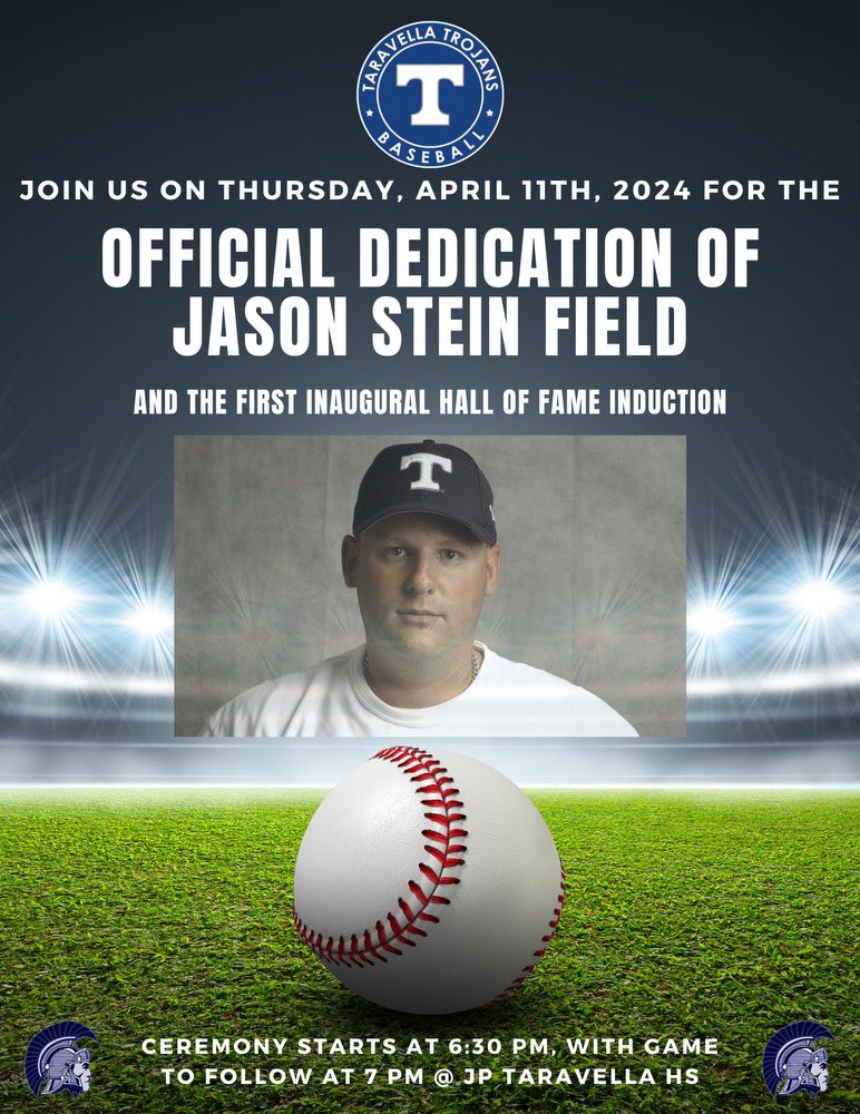 Come join us for the Official Dedication of the Jason Stein Field and inaugural Hall of Fame induction!⚾️💙1️⃣9️⃣🏟️@JptBaseball @browardschools @BCPSNorthRegion @Coralspringsfla @CoralTap @CoralSpringsTV @JPTAthletics