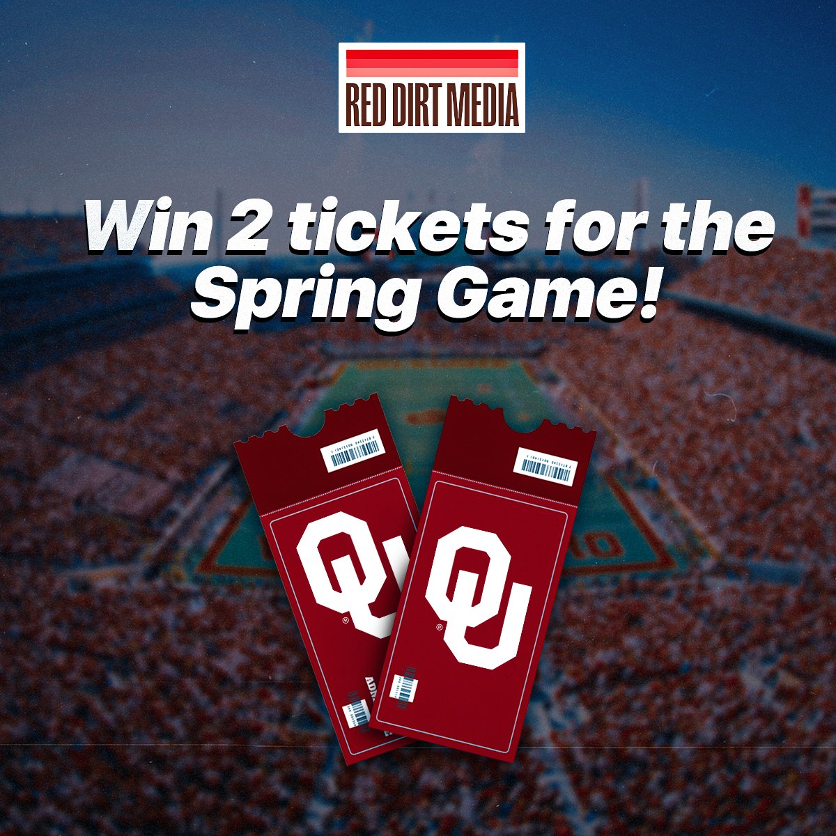 We are giving away 20 FREE tickets for Oklahoma's Spring Game! To enter, all you have to do is: • Like & RT • Tag a friend • Follow us @RedDirtMediaCo Each winner will receive two tickets. Winners will be announced on 4/12!