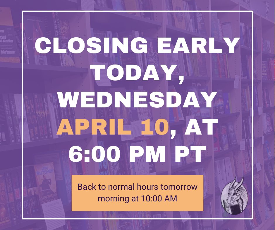 Galaxy, we are closing early today at 6:00 PM for a staff meeting! We'll be back to normal hours tomorrow morning at 10:00 AM.