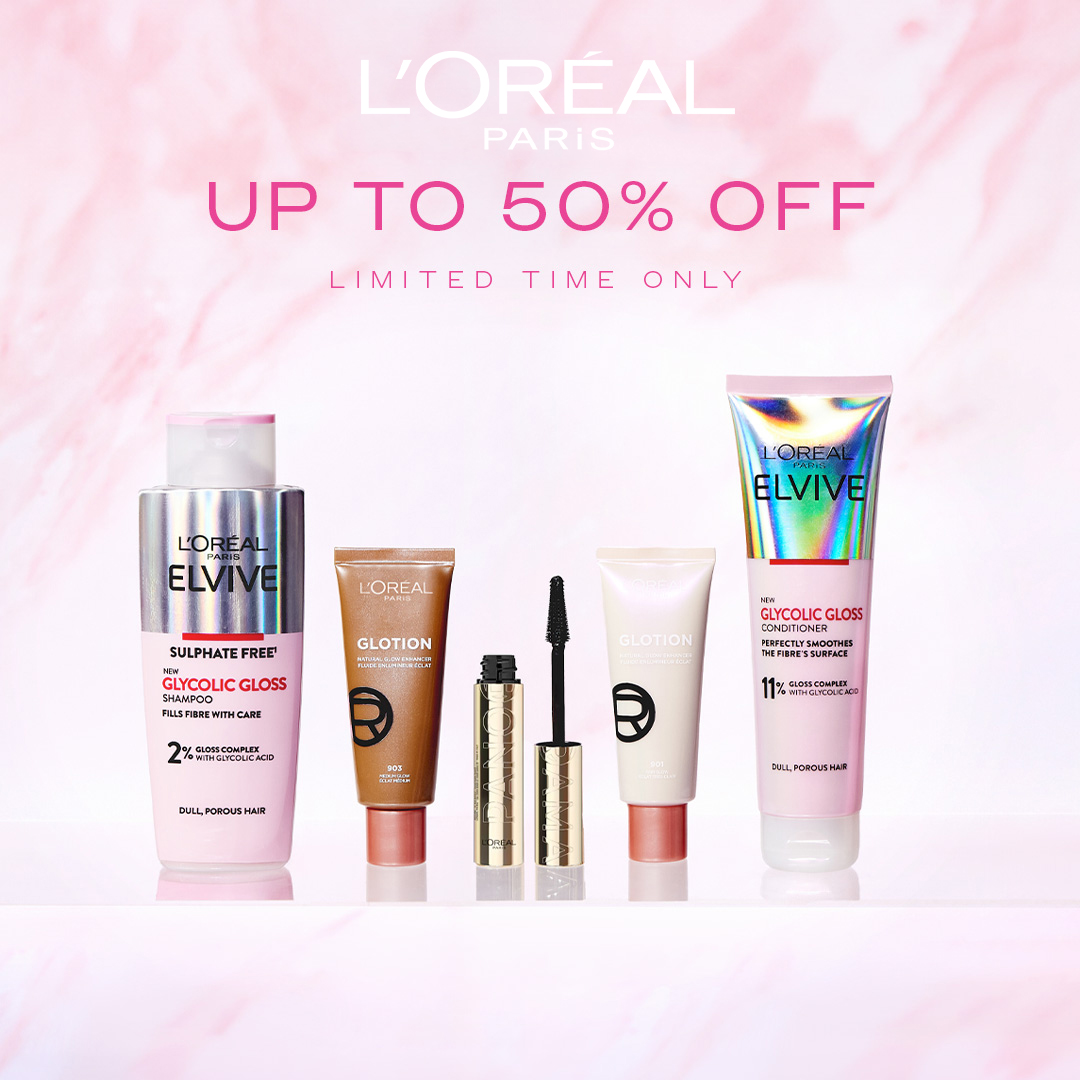 UP TO 50% OFF L'OREAL PARIS 💖 Limited time only... RUN DON'T WALK 🏃‍♀️ Shop here 👉 plt.shop/4cSxl9J