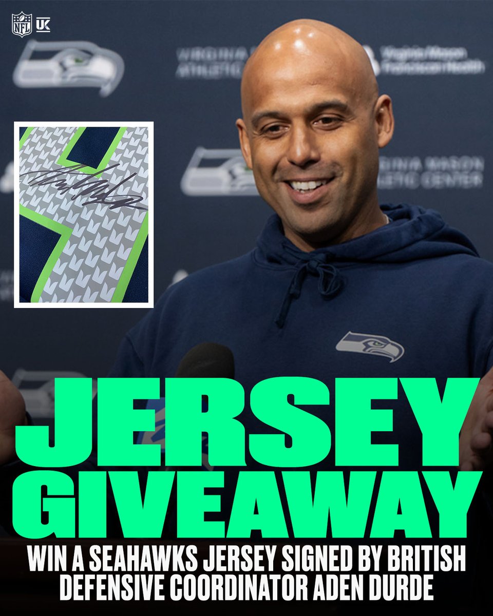 🚨 GIVEAWAY! 🚨 Like and share this post for your chance to win a @Seahawks jersey signed by British Defensive Coordinator Aden Durde! Full T&Cs apply, UK+IRE entries only.