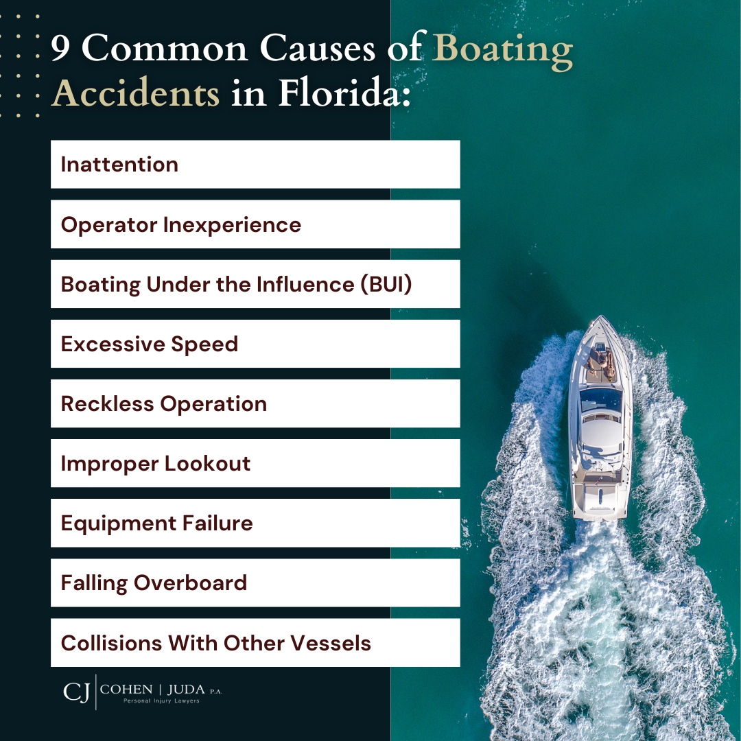 ⚠️Here are the nine most common causes of boating accidents in Florida that every water enthusiast should be aware of. 
.
.
.

#BoatingSafety #SailSafe