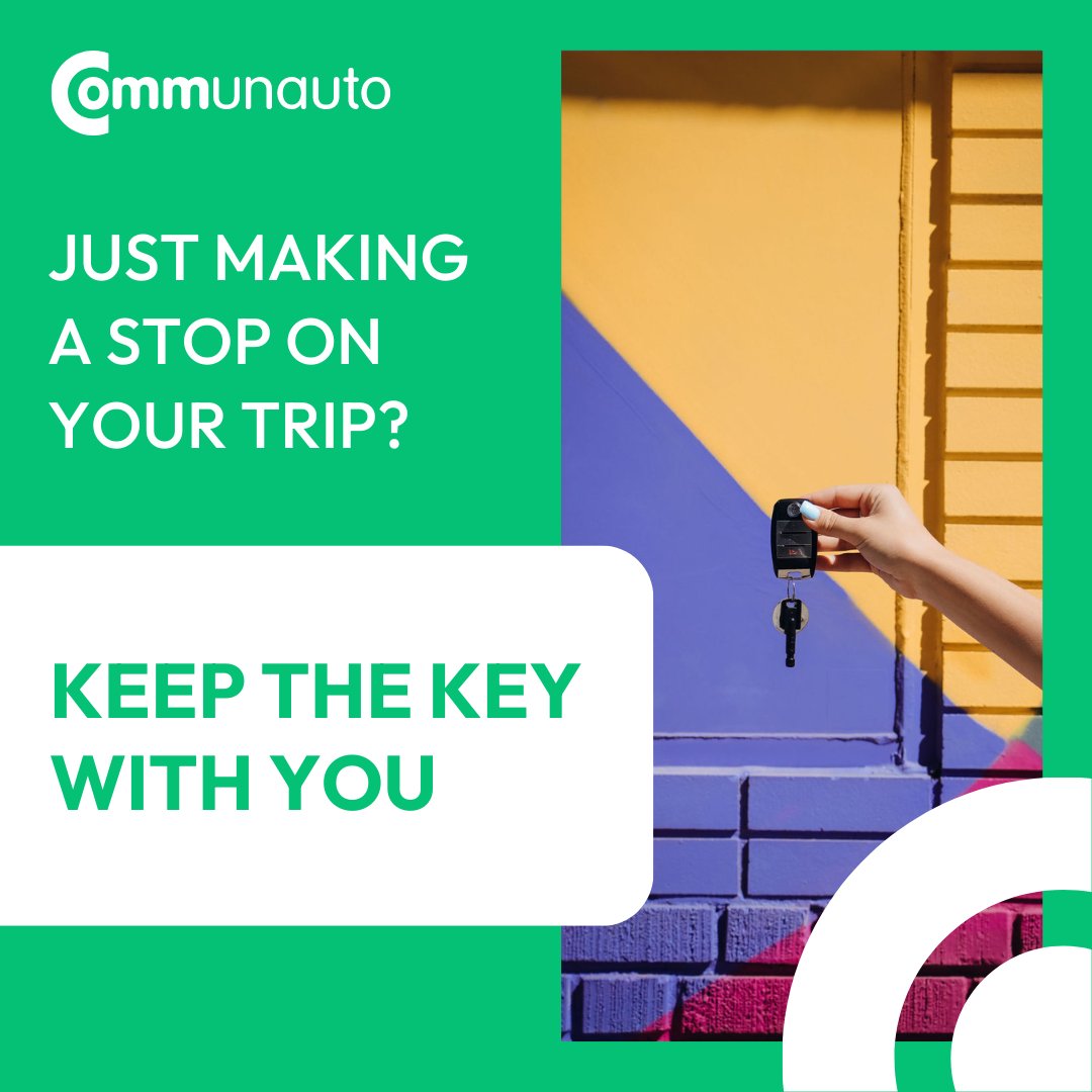 Whether you're in a FLEX or station-based car and you're just making a stop during your trip, take the car key with you!

#carshare #carshareTO #carshareON #discoverON #communautotips