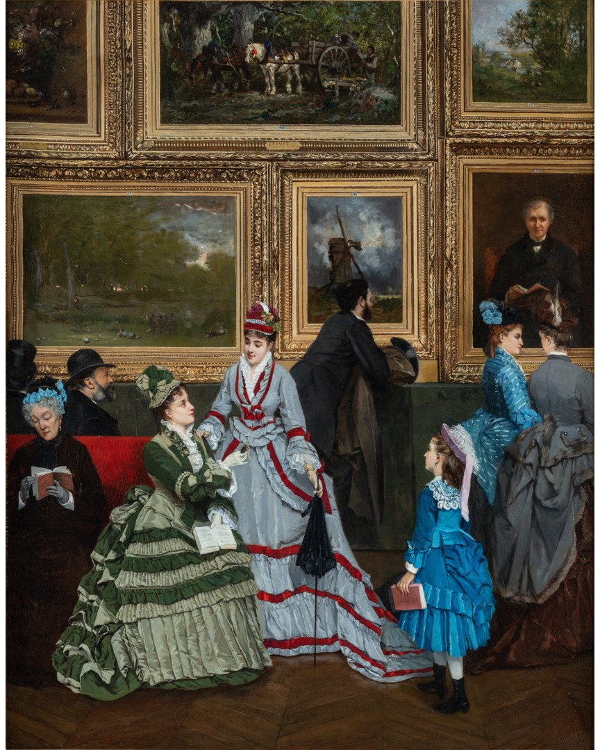 Dans l'expo #Paris1874, vous pouvez découvrir une #acquisition récente du musée d'Orsay représentant des visiteurs du Salon officiel de 1874. Cette séduisante scène de genre par Cabaillot-Lassalle cache un tour de force insoupçonné au premier coup d'œil. Mais quel est-il ? ⤵️