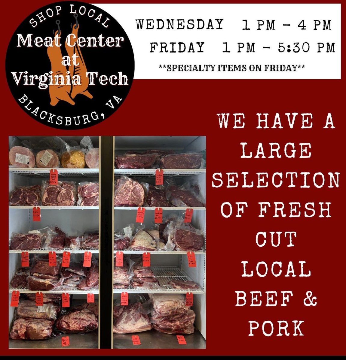 All you Hokies coming into Blacksburg for the spring game - be sure to stop by the Virginia Tech Meat Center Store and pick up some local items for your tailgating (and freezer at home!). Great prices and proceeds support the school!