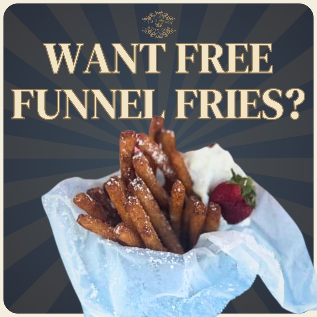 Craving free funnel fries? Join our loyalty club today and earn your way to this tasty treat! It's time to indulge in delicious rewards.
#FoleysBrunchAndSupperClub #FoleyAL #Alabamafoodie #BrunchLife #BrunchGoals #LocalEats
