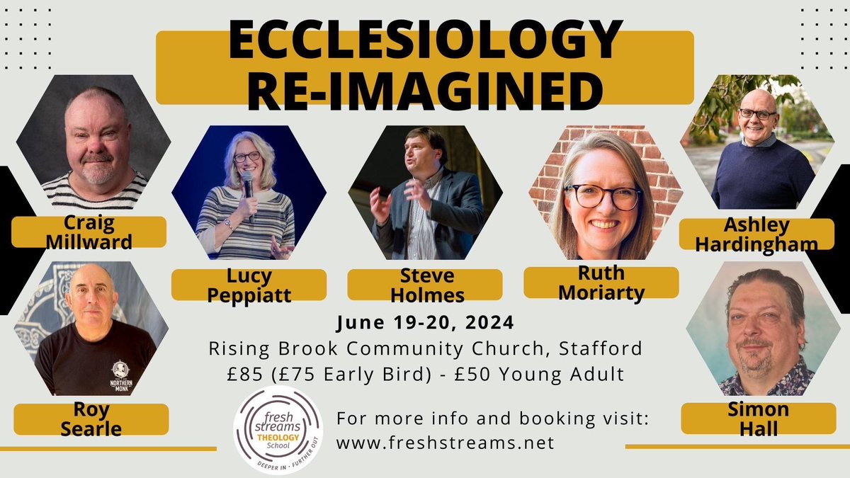Fresh Streams Summer Theology School: Ecclesiology Re-Imagined 19–20 June For more info and to book: ow.ly/fz7k50QYu2K This discussion of what the church is called to be – including its purpose, structures and practices – is called ecclesiology