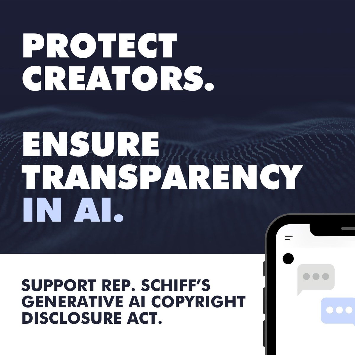 The WGAE supports the Generative Copyright Disclosure Act from @repadamschiff that would require companies disclose all the copyrighted scripts, news stories and other creative content they use to train Al.