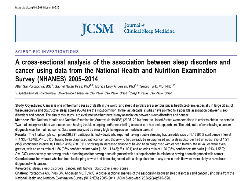 In the last decade, studies have pointed to a possible association between #sleep disorders and #cancer. The aim of this study is to evaluate whether there is any association between sleep disorders and cancer. bit.ly/49zHANc #sleepapnea