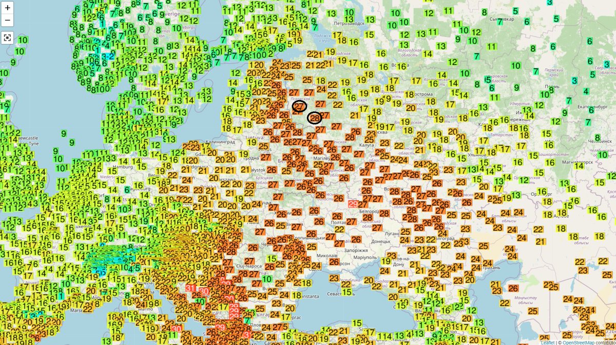 Innombrables records de chaleur pour un début avril sur l'Europe de l'Est et l'ouest-Russie, avec même qq records mensuels ce 10 avril ! (remarquable car les anciens records datent de la fin du mois) 27.5°C Velikie Luki ->26.8, 24-4-1950 26.8°C Pushkinskiye Gory ->26.3, 24-4-2000