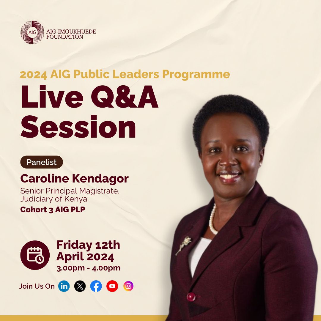AigFoundation's tweet image. Save the date and join us for an enlightening discussion!
#AigPublicLeadersProgramme #LinkedInLiveQandA #AigImoukhuedeFoundation #ClosingtheGapbetweenAfricaandtheWorld