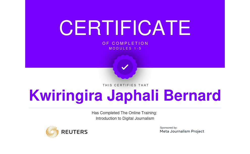 Let take this opportunity to thank @Reuters for this document that certifies me that I completed the Online Training in Introduction to Digital Journalism. This module wasn't easy but I did it. Thank you. More are coming.@ConstanceIchuma #Metajournalismproject.