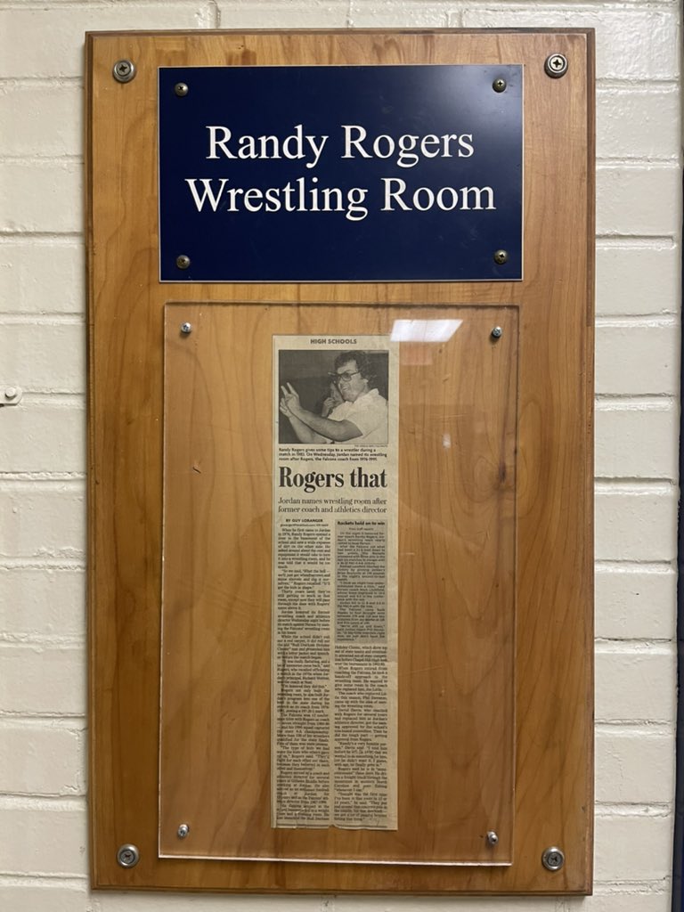 At Jordan High School, we stand on the shoulders of giants. Today, @PrincipalJHS and I had the privilege of welcoming back one of the tallest @JHSFalcons giants in legendary Jordan Wrestling Coach and Athletic Director Randy Rogers (1971-1999). Thank you for coming home, Coach!