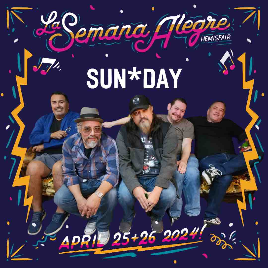 IYKYK! Sun*Day reunites for a Special Performance at La Semana Alegre! 🤘🏽Don’t miss this blast from the past on Friday, April 26 at Hemisfair! 🎫 Get tickets now at lasemanaalegre.com.