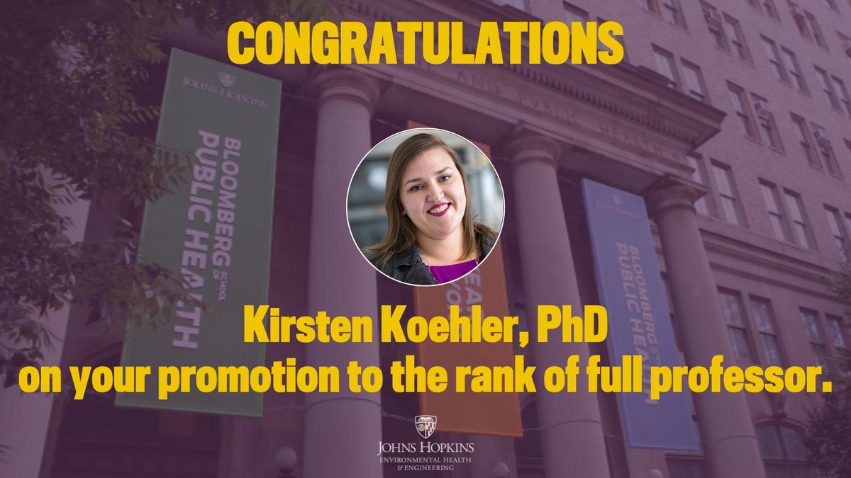 Congrats @KirstenKoehler on your well-deserved promotion to full professor! Kirsten’s research seeks to improve exposure assessment for air pollutants and climate-related exposures to inform occupational and public health policy.  #WomeninScience!  ow.ly/uA5f50RcECY