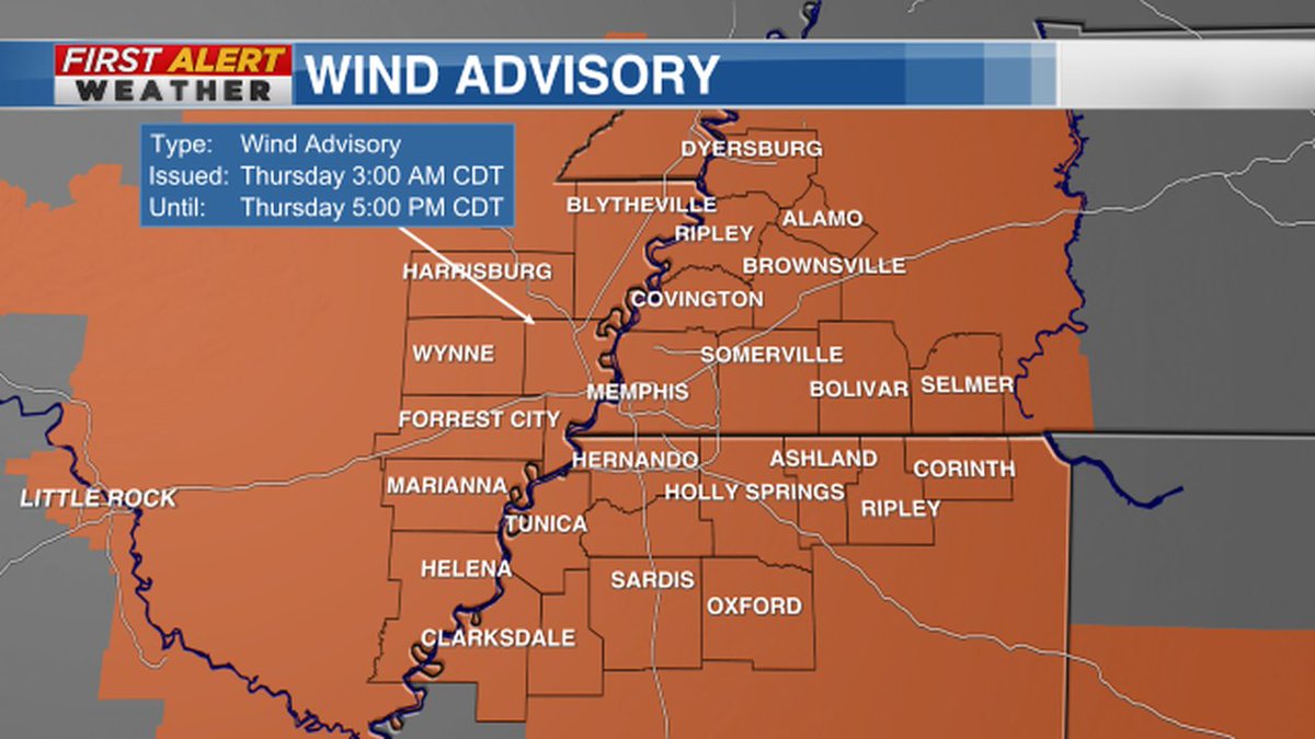 The National Weather Service has issued a WIND ADVISORY. Go to Action News 5 or actionnews5.com for more information from the First Alert Weather Team. #AN5FirstAlert