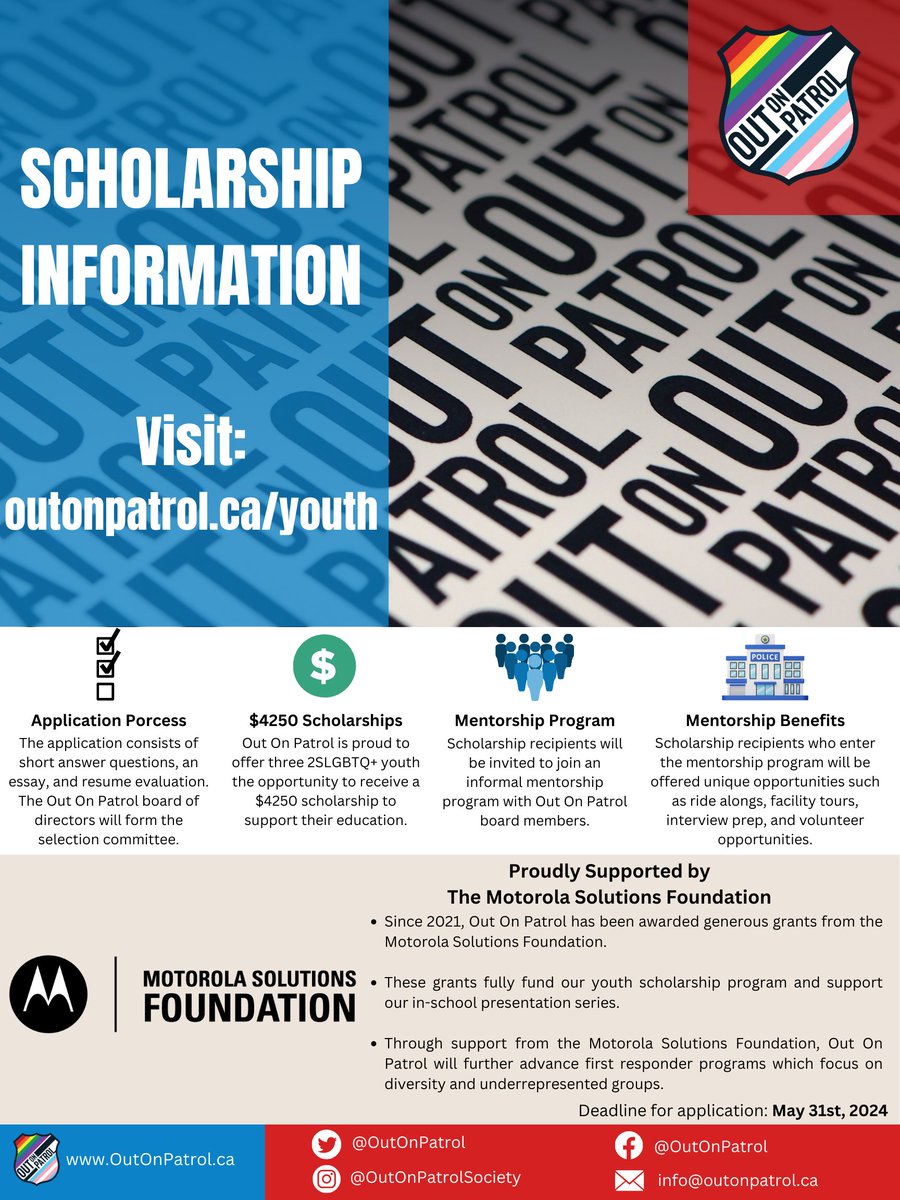 We are excited to announce we are once again accepting scholarship applications! 

We have three $4250 scholarships available to youth who:

- are between the age of 17-25
- identify as a member of the 2SLGBTQ+ community 
- enrolled or accepted into a full-time academic
