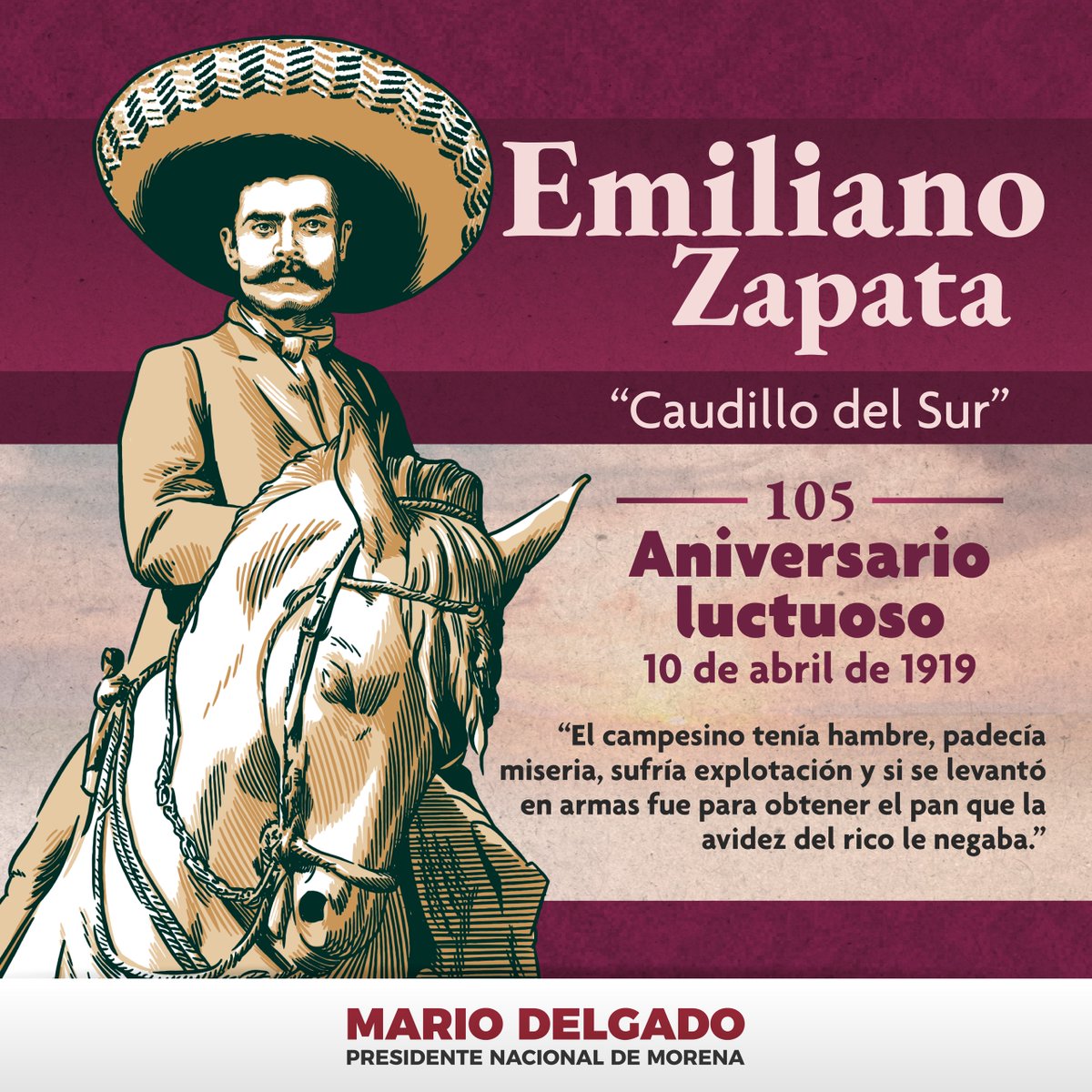 Conmemoramos el aniversario luctuoso de Emiliano Zapata, “El Caudillo del Sur”. Hombre que entregó su vida a la lucha del pueblo por un México con justicia y libertad. Comandante del Ejército Libertador del Sur y símbolo de la resistencia campesina. Sus ideales de igualdad,…