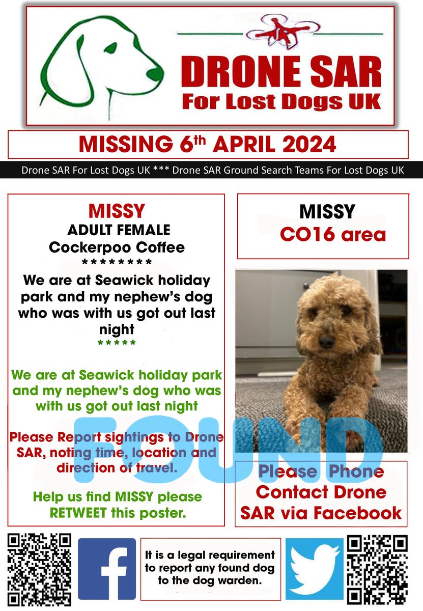 #Reunited MISSY has been Reunited well done to everyone involved in her safe return 🐶😀 #HomeSafe #DroneSAR