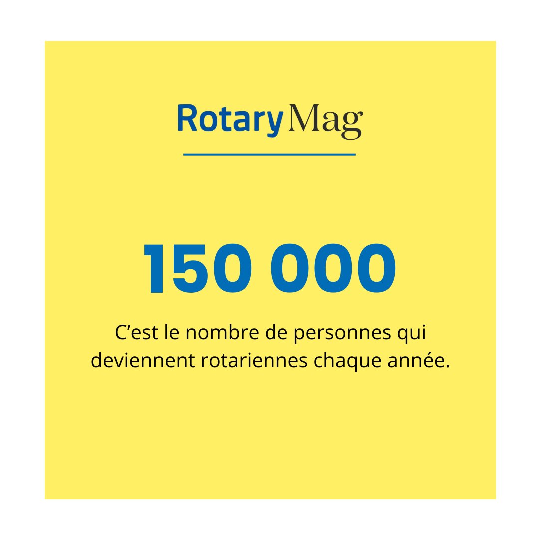 LE CHIFFRE CLÉ Chaque année, 150 000 personnes deviennent rotariennes dans le monde. Autant quittent leur club tous les ans (décès, démissions). L’effectif mondial reste à 1,2 million de membres (1,4 million en incluant les Rotaractiens). #rotary #rotaryinternational