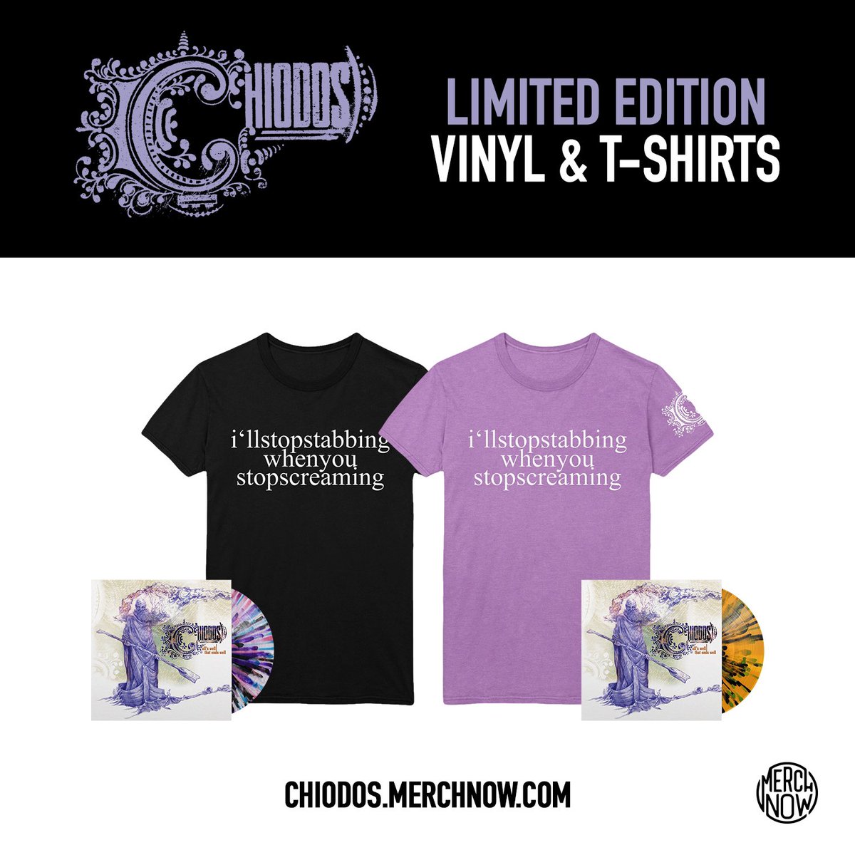 I’LL STOP STABBING 🔪 WHEN YOU STOP SCREAMING”🙀 new shirts and NEW VINYL available now at  Chiodos.merchnow.com