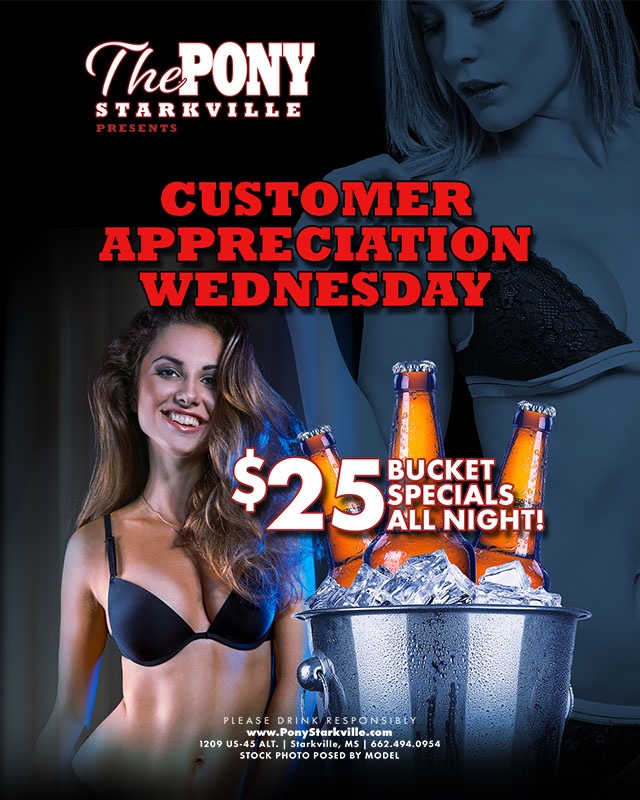 We have the best guests in Mississippi and we know it! As our way of saying THANK YOU, come in and enjoy $25 beer buckets with our beautiful entertainers tonight. . . . #Wednesday #BeerBucket #CustomerAppreciationDay #StarkVegas #StarkvilleStunners #TheGoldenTriangle #ThePony...