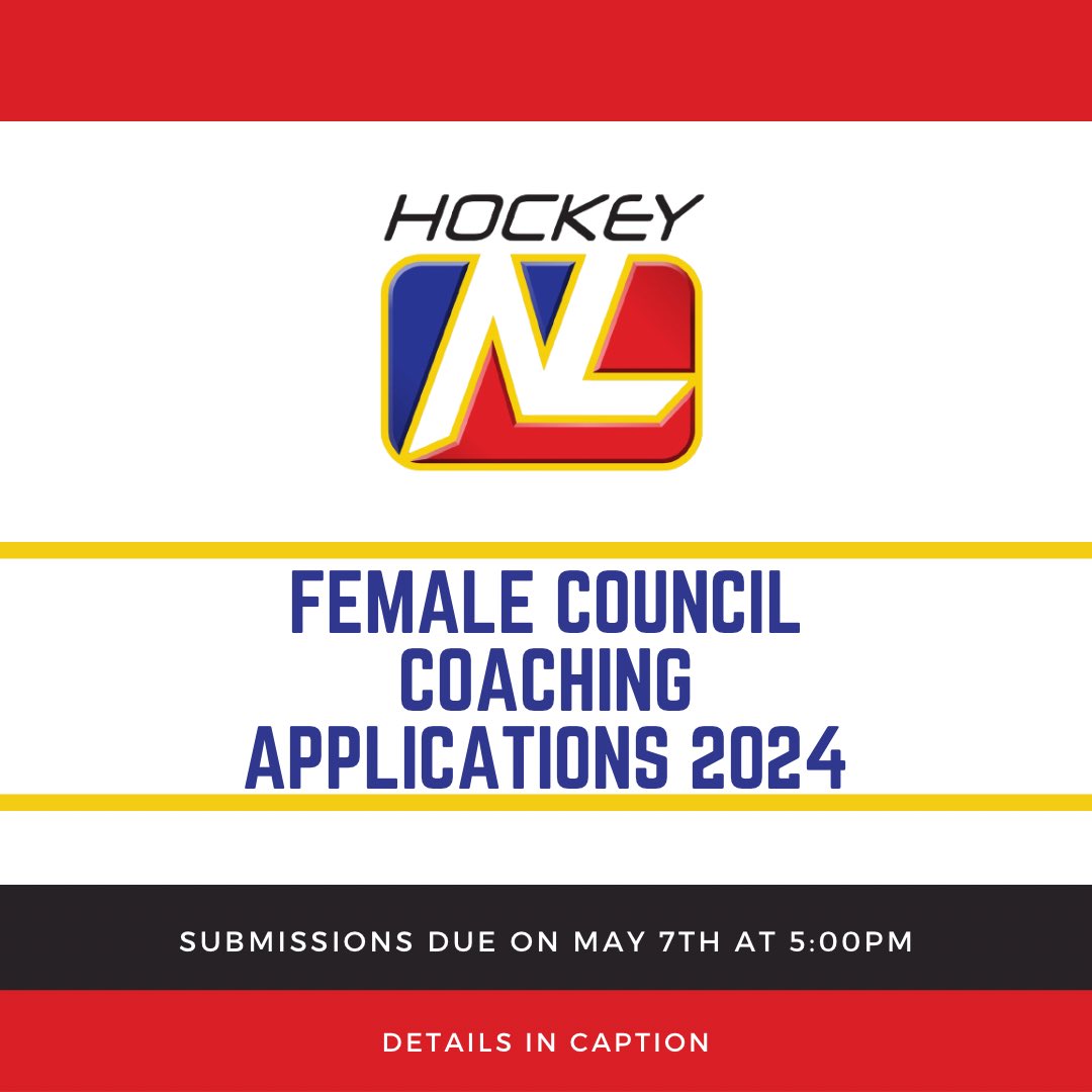 We are now taking applications for any individuals interested in becoming a part of a Female AAA Program for the upcoming 2024-2025 season! There is a  form available on our website at hockeynl.ca/female-council… due Tuesday, May 7th @ 5:00pm!