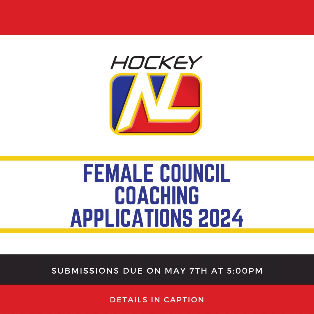 We are now taking applications for any individuals interested in becoming a part of a Female AAA Program for the upcoming 2024-2025 season! There is a form available on our website at hockeynl.ca/female-council… due Tuesday, May 7th @ 5:00pm!