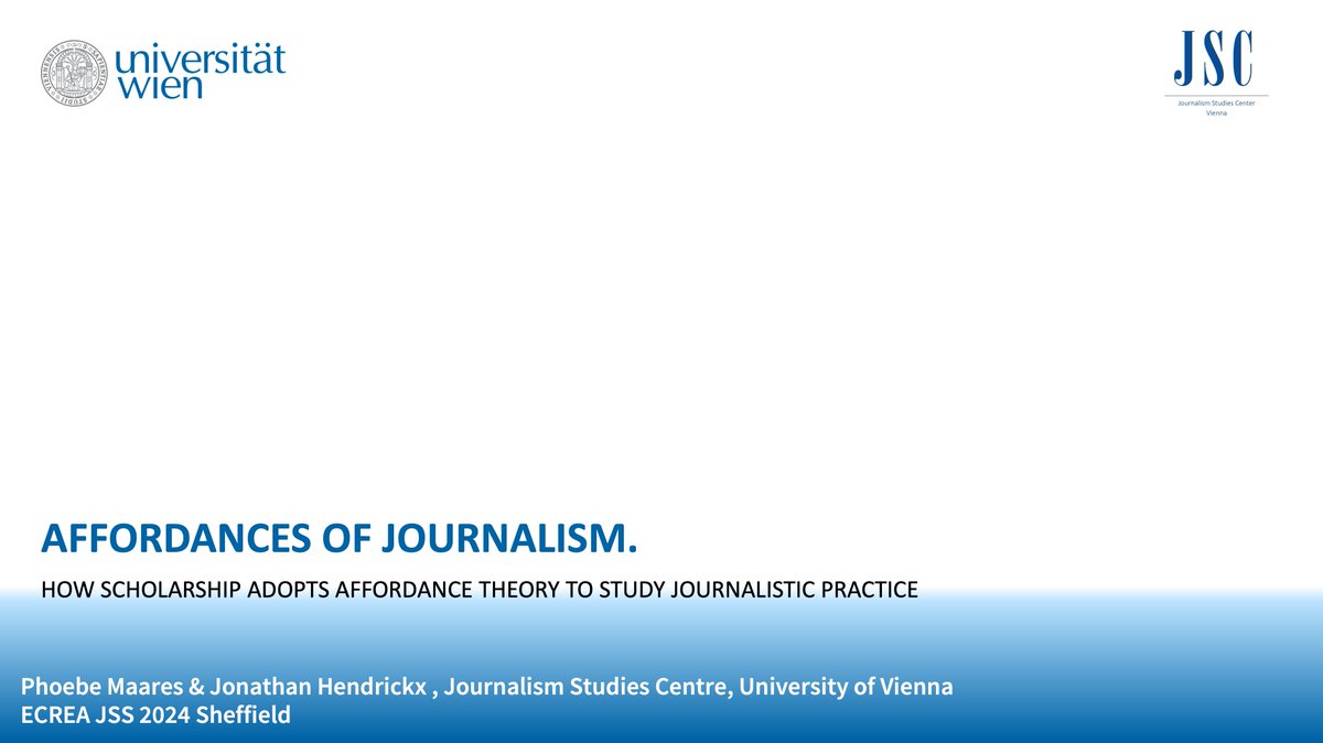 On April 11, at 10.00am, @clarajuarezmiro will present a systematic review of how journalism studies adopts affordance theory on behalf of @PhoebeMaares and @JnthnHndrckx. Join us in panel 2 (seminar room 1)! #ecreajss24