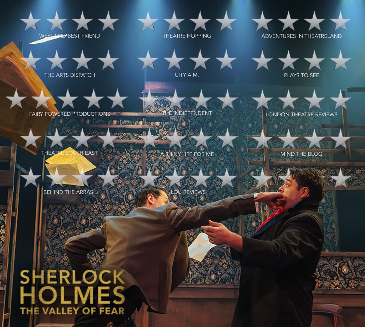 You'd be seeing stars, too! Time's running out to see our acclaimed Sherlock Holmes adventure THE VALLEY OF FEAR! Final performances: @swkplay This week (until Saturday) @TheatreRBath Tue 16 - Sat 20 April #sherlockholmes #thevalleyoffear #thegameisafoot