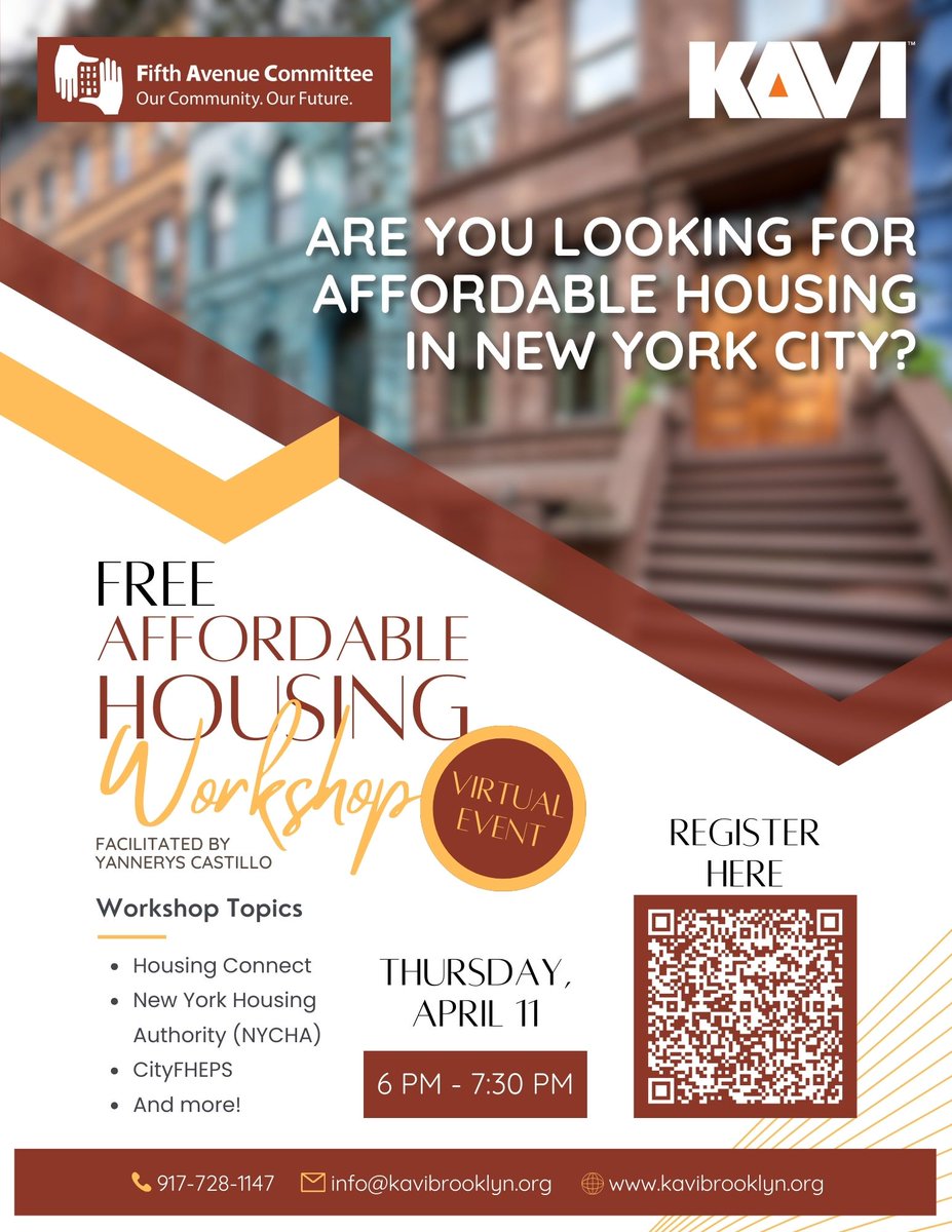 Join us for a virtual Housing Resource Workshop on Thursday, April 11th from 6 to 8 pm. You’ll learn about housing resources, such as Housing Connect, New York Housing Authority (NYCHA), City FHEPS and more! To register visit, bit.ly/4a3GsCf