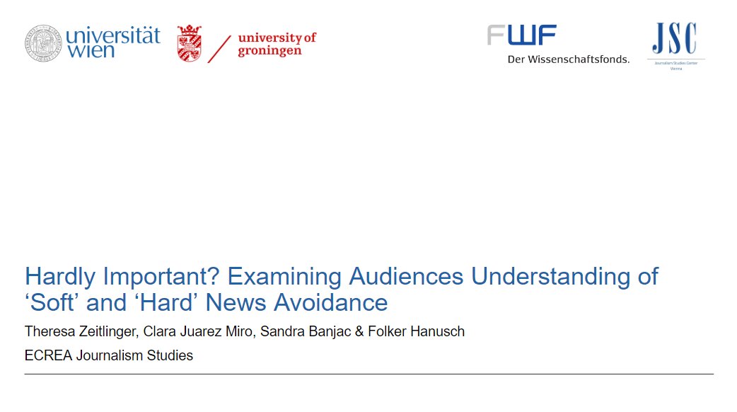 At the same time, at 10.45am, Theresa Zeitlinger will present a study with @clarajuarezmiro, @BanjacSandra, and @fhanusch, in which they examine why audiences might avoid hard and soft news differently. Join us in panel 4 (seminar room 11)! #ecreajss24