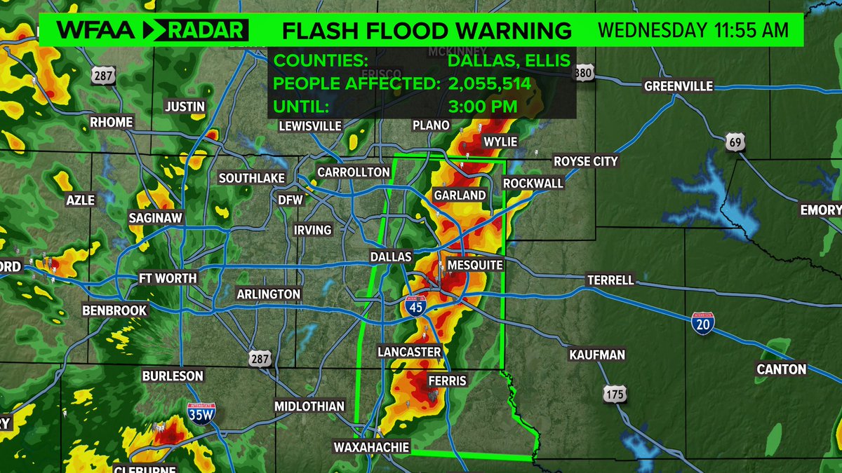 A FLASH FLOOD WARNING is in effect until 3pm for Dallas Co. and part of Ellis Co. #iamup #wfaaweather