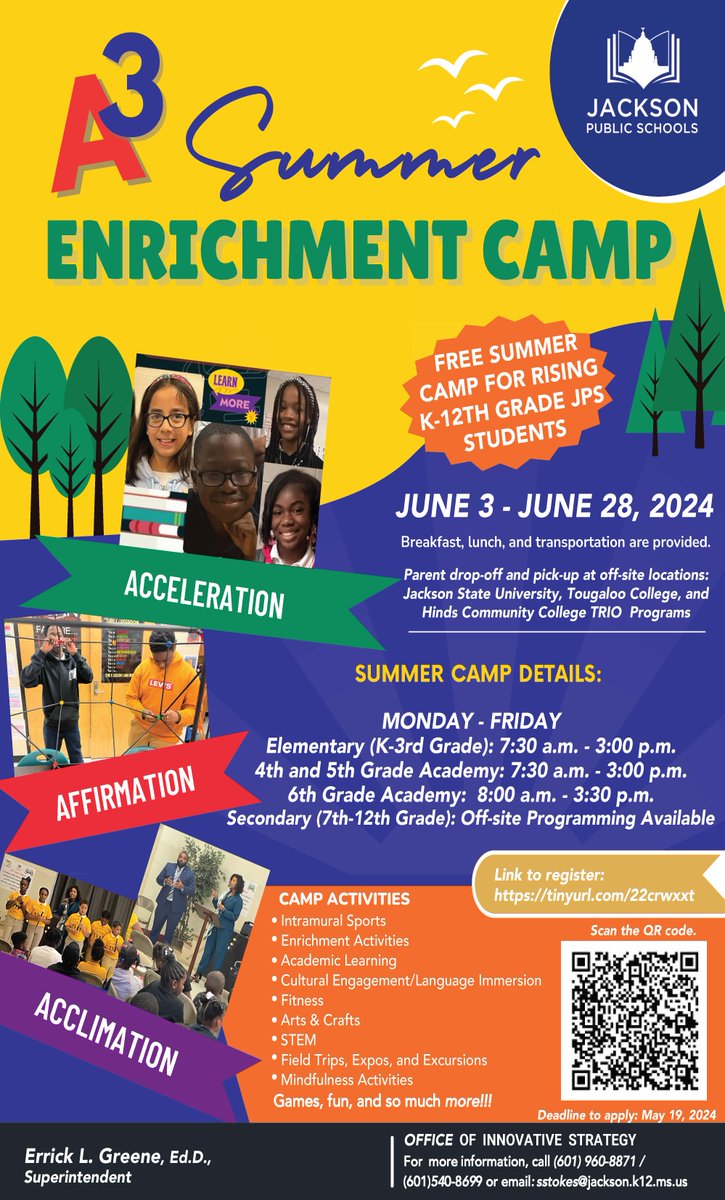 ☀️ Registration is open for the A3 Summer Enrichment Camp to be held June 3 - June 28, 2024. Camp activities include intramural sports, fitness, arts and crafts, STEM activities, field trips, games, and more. Register before May 19👉 bit.ly/3PQD2ev