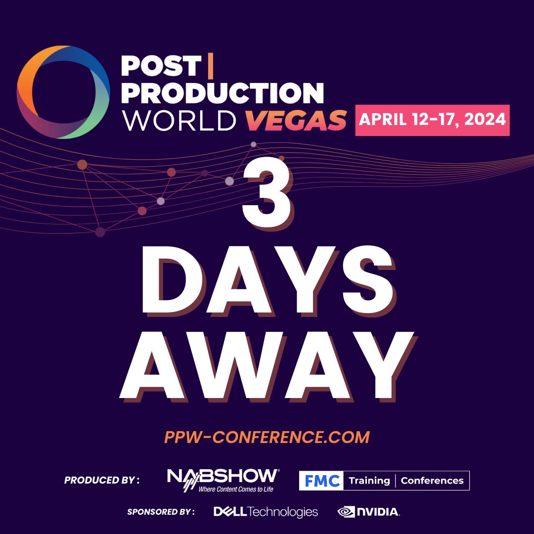 3 DAYS until @NABShow PostProductionWorld Las Vegas ✨ Experience cutting-edge tracks like Motion Graphics, Creative AI & MORE! 🎬 Join us for an unforgettable journey in the heart of Vegas bit.ly/3U8HyaC 🎫 #PostProductionWorld #NABShow