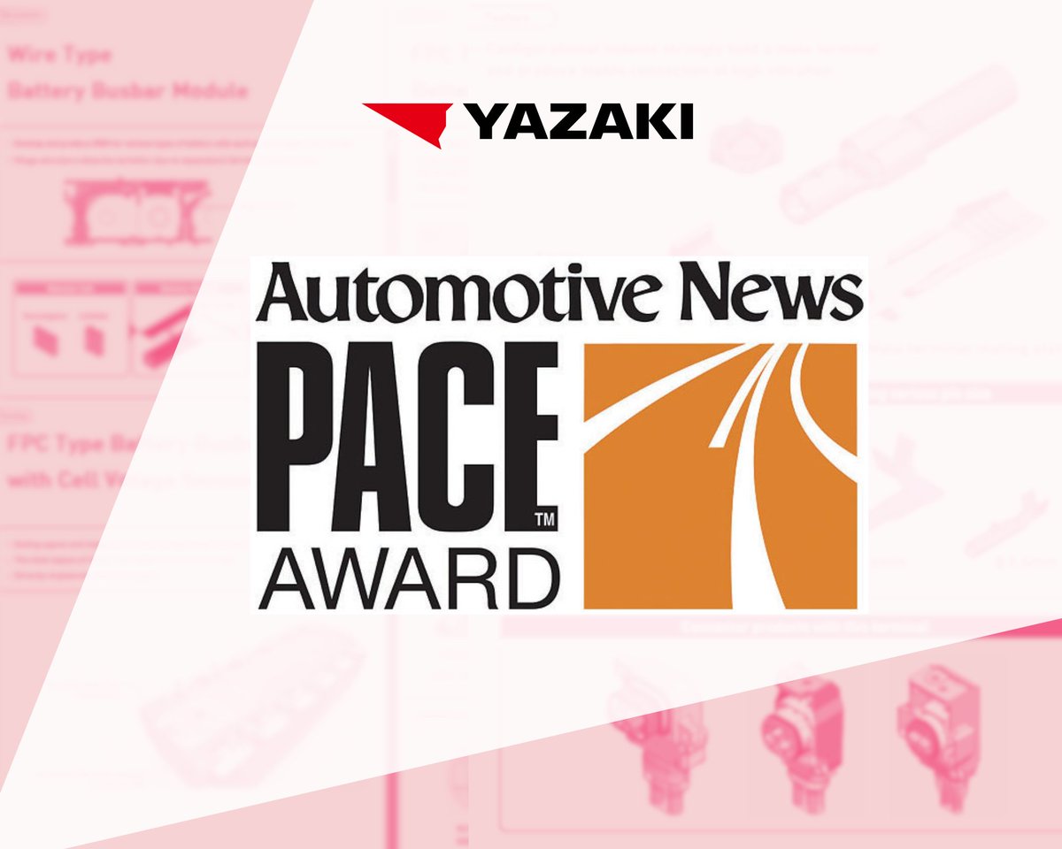 Yazaki is nominated for an Automotive News #PACEAwards Our groundbreaking products, including the high-reliability electrical contact & the flexible printed circuit battery busbar module, showcase our dedication to advancing #automotivetechnology. 🚙⚡ #Innovation