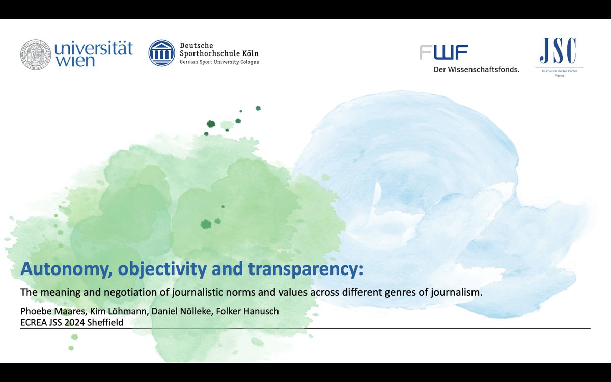 Day 1 concludes a presentation on the meaning and negotiation of autonomy, objectivity, and transparency across different journalistic beats by @PhoebeMaares, @kimloehmann, @DanielNoelleke, and @fhanusch at 3.45pm in seminar room 1 (panel 10). #ecreajss24