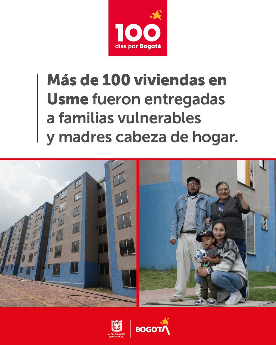 En el marco de los #100DíasPorBogotá, entregamos las primeras 108 viviendas VIP del proyecto de vivienda Usme I.🏡 En la Administración del alcalde @CarlosFGalan, y de la mano de @RenoBo_Bogota, seguimos construyendo sobre lo construido.💛❤️