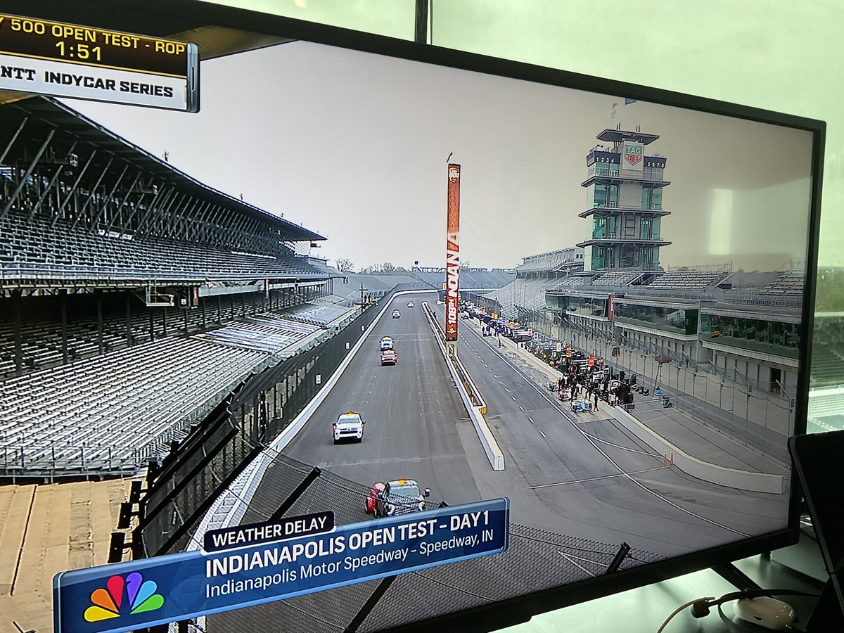We think the track @IMS might be ready to go again after some light rain in a few minutes! @peacock