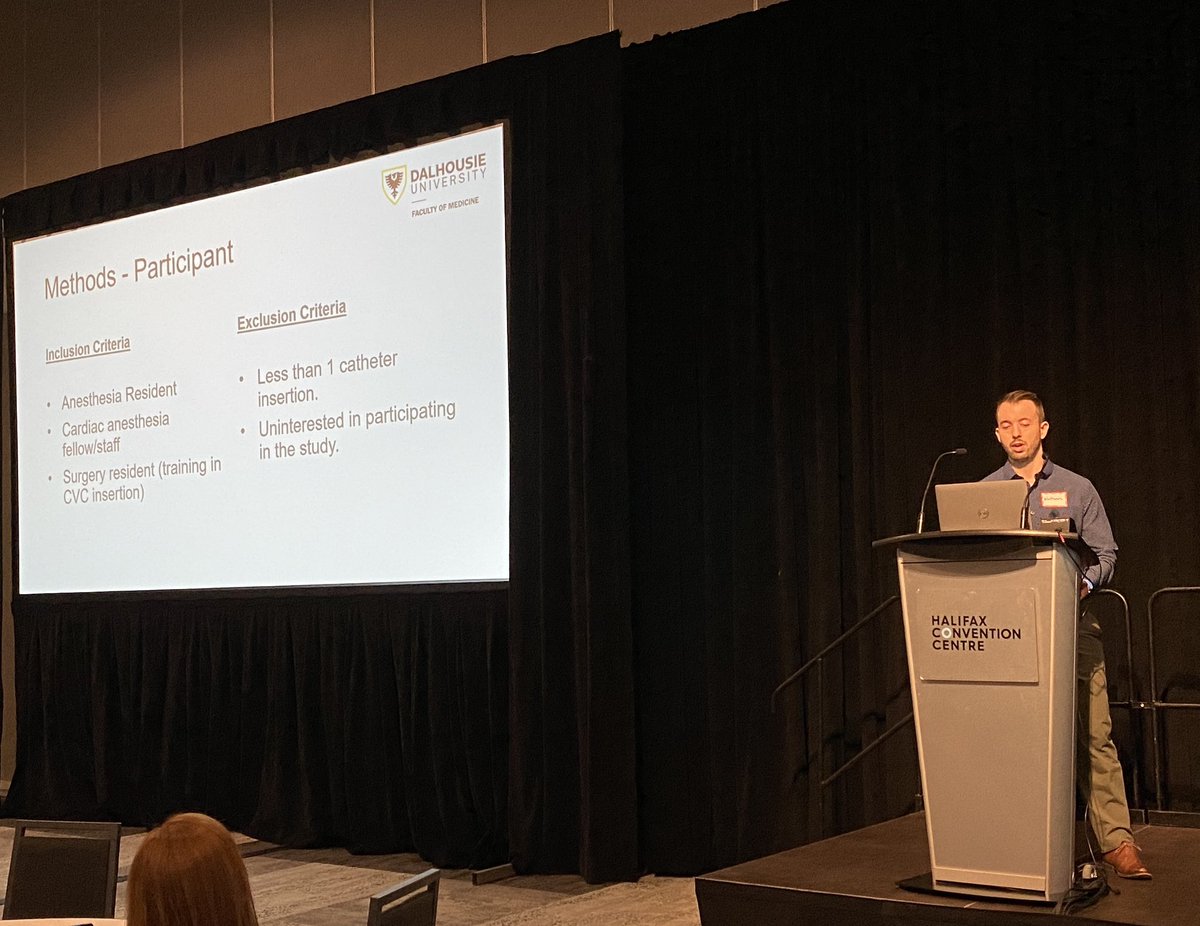 Resident Dr. Nathan Doggett presenting their topic “A Generalizability Analysis for Workplace Assessment of Ultrasound Guided Internal Jugular Venous Catheterization using a Checklist and Global Rating Scale” at #ANESRD24 @DalAnesthesia @DalhousiePain