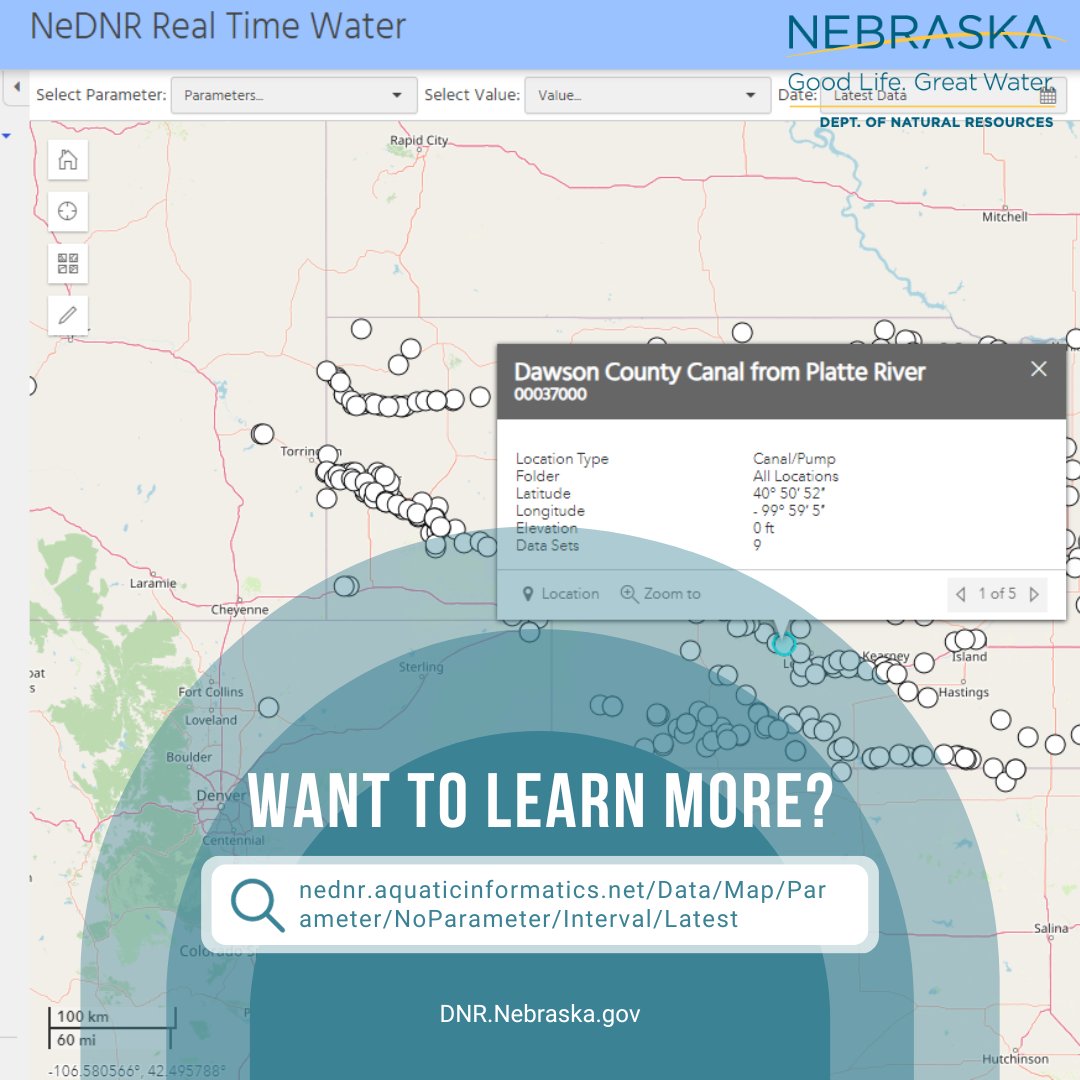 The Department uses the data collected from streamgaging stations and measurement sites to make informed decisions regarding the wise and proper use of Nebraska’s water resources.💧 #WaterWednesday Check out our Real-Time Water website here: nednr.aquaticinformatics.net