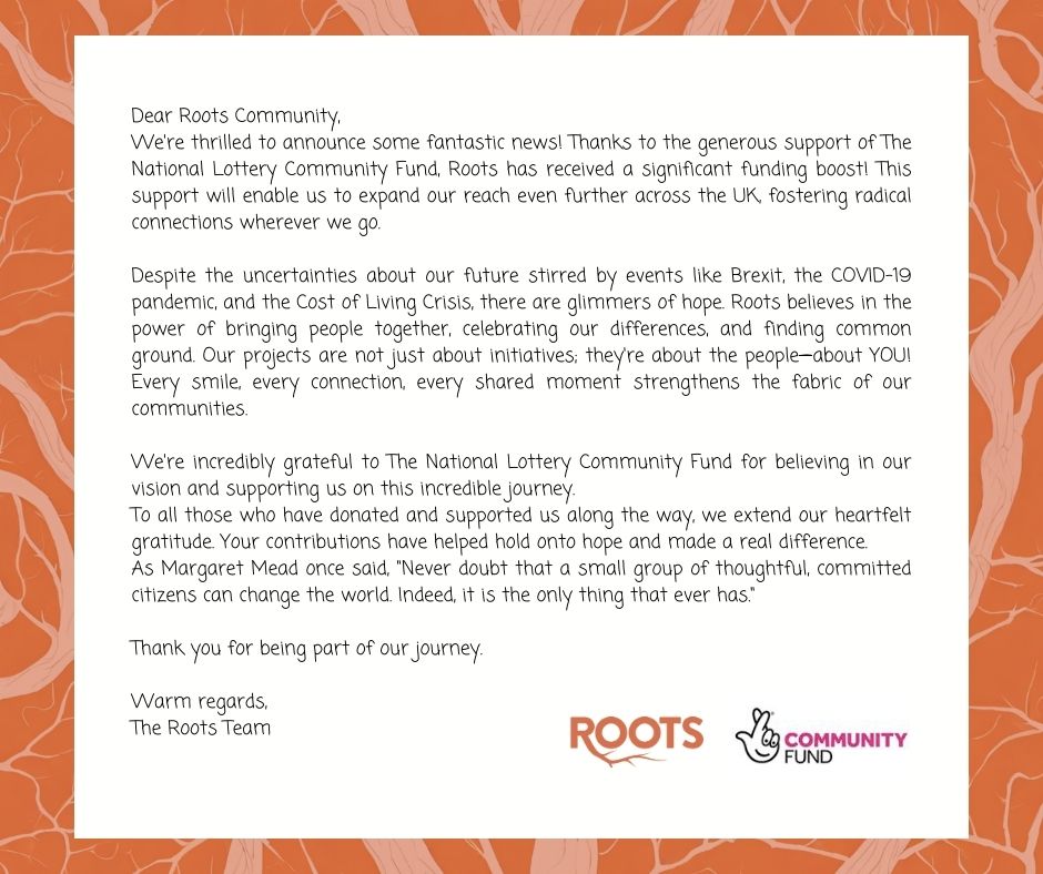 We are very excited for what’s to come 🥳🧡

#Nationallotterycommunityfund #celebrate #happy #community #roots #conversationstarterts #youth #communityresilience #connection #curiosity #understanding #conversation